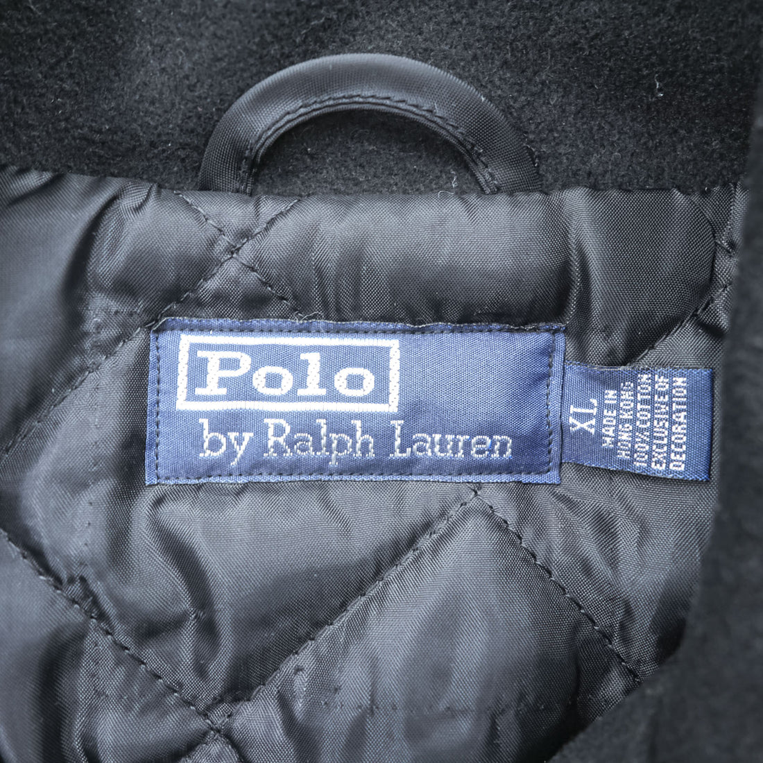 Polo Ralph Lauren 90s Pea Coat XL Black Wool Melton Quilted Liner