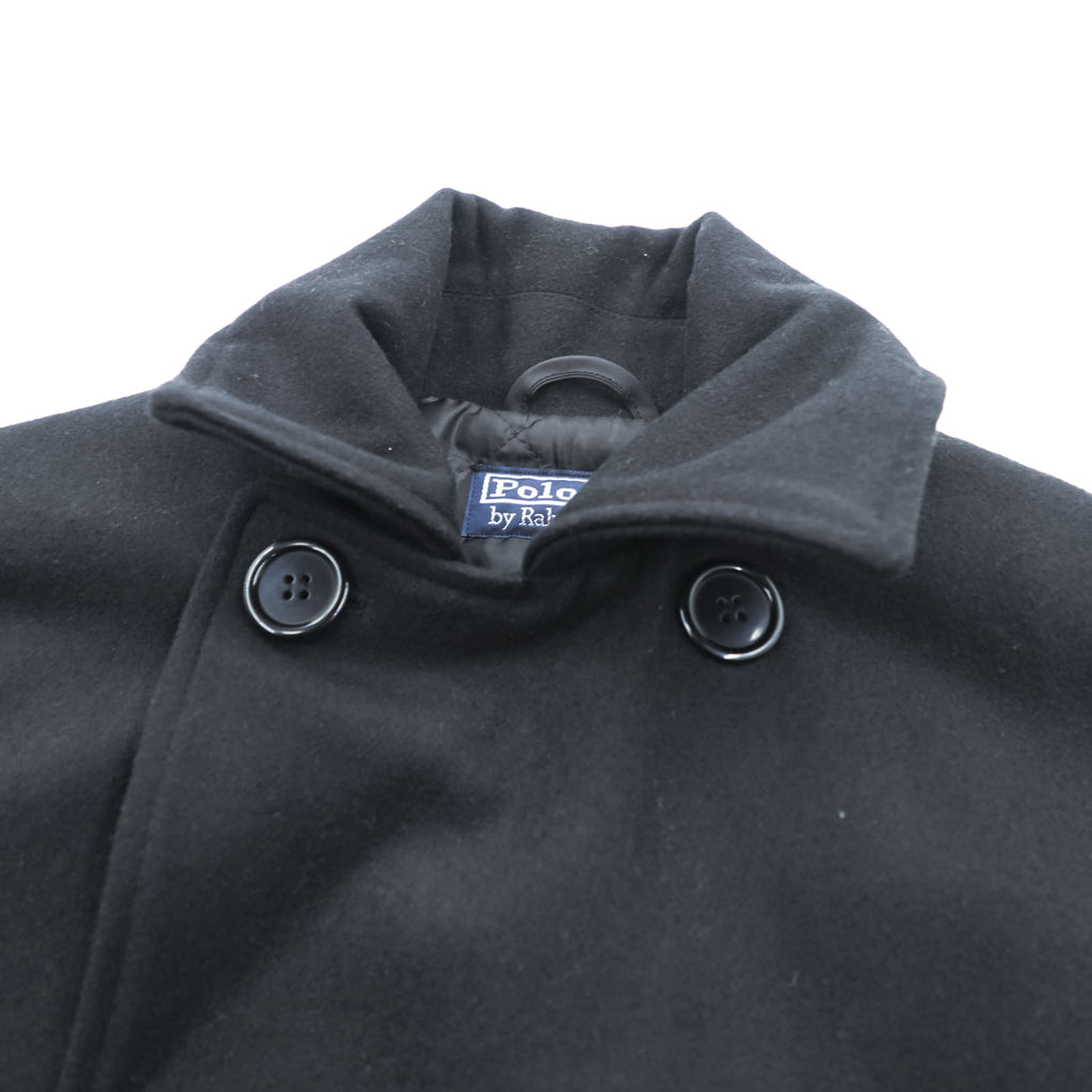 Polo Ralph Lauren 90s Pea Coat XL Black Wool Melton Quilted Liner