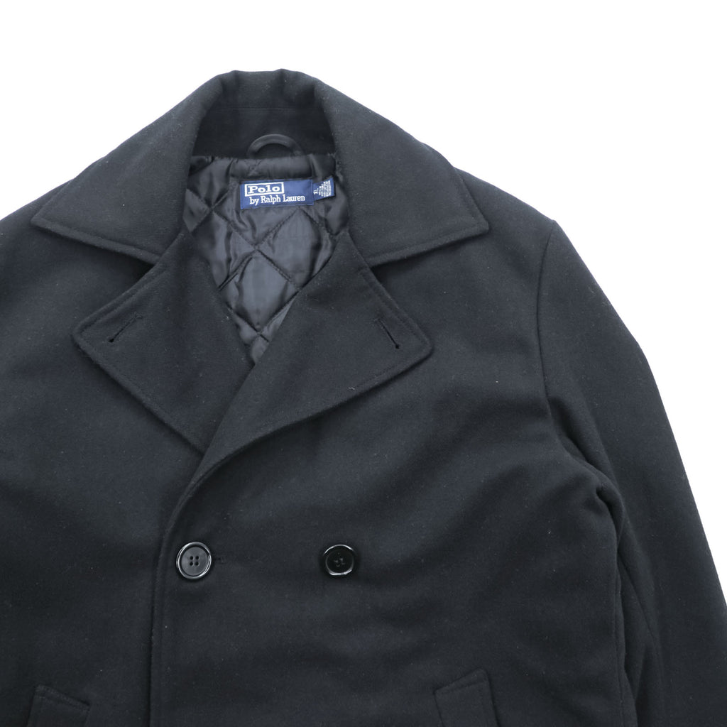 Polo Ralph Lauren 90s Pea Coat XL Black Wool Melton Quilted Liner