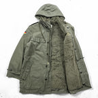 80s German Army Bundeswehr Olive Field Parka Hooded Fleece Lined Military Jacket Flag Patch Feuchter Ringelai