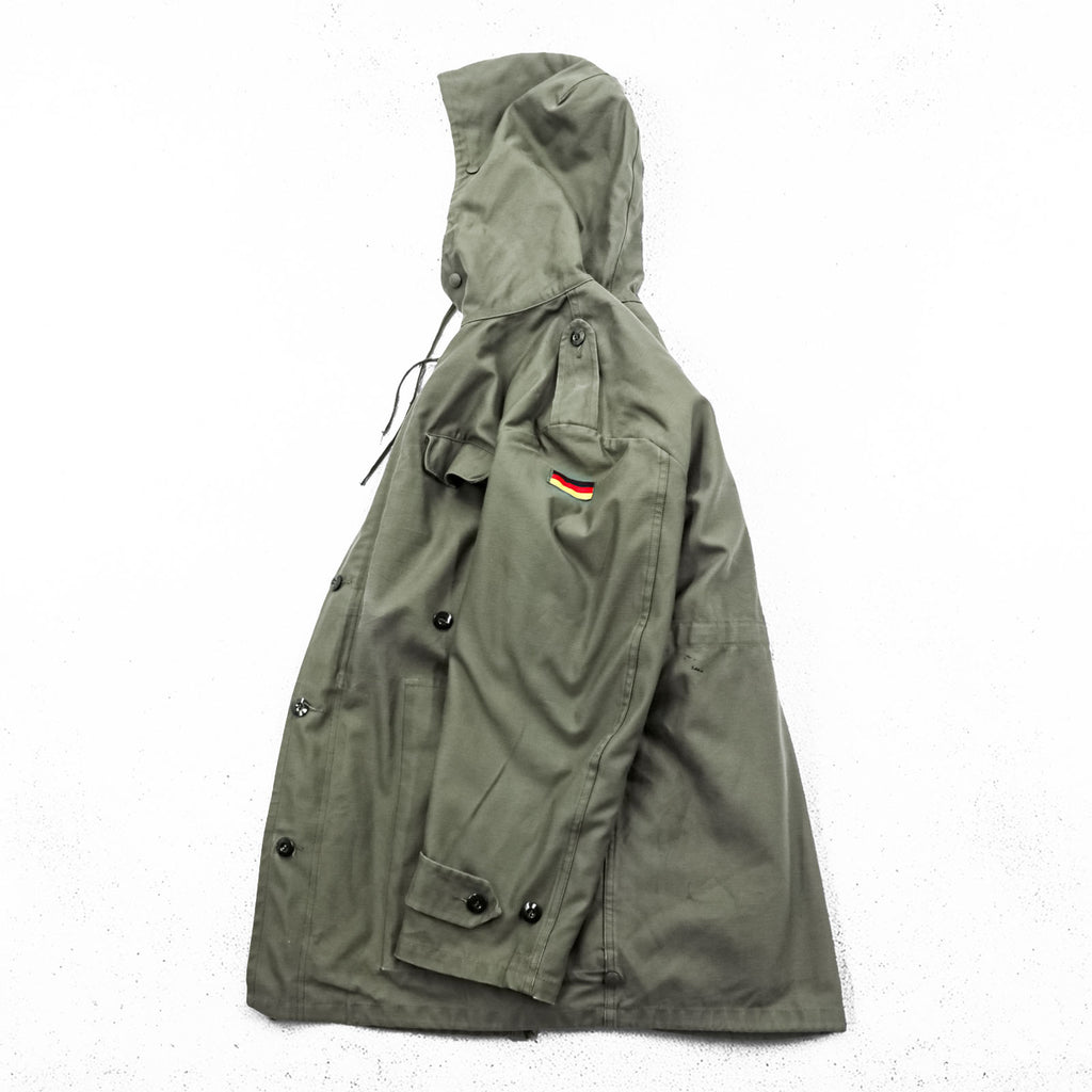 80s German Army Bundeswehr Olive Field Parka Hooded Fleece Lined Military Jacket Flag Patch Feuchter Ringelai