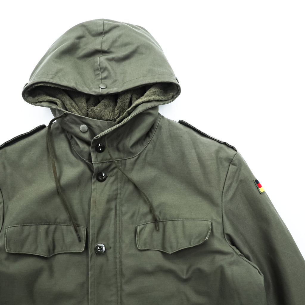 80s German Army Bundeswehr Olive Field Parka Hooded Fleece Lined Military Jacket Flag Patch Feuchter Ringelai