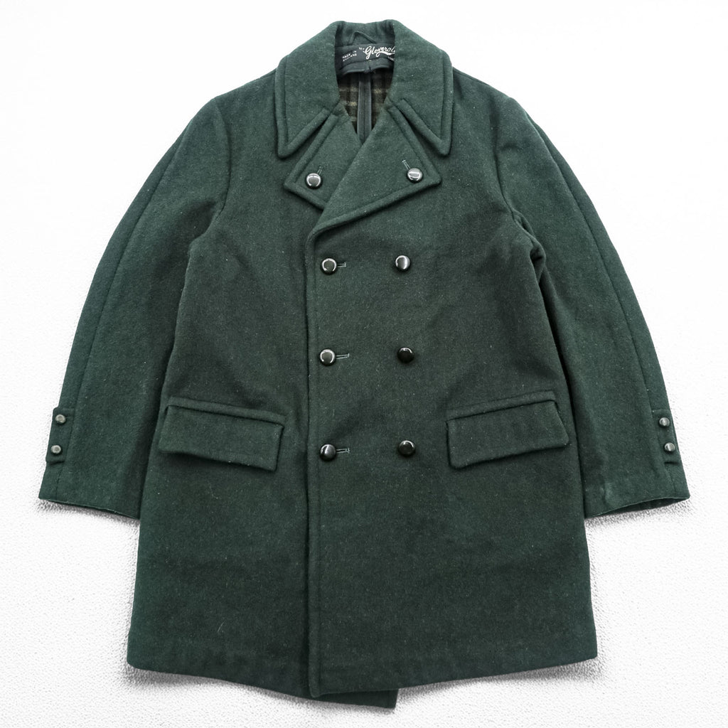 Gloverall 80年代 英国製 ヴィンテージ ダブルブレスト ピーコート L ダークグリーン メルトン ウール 裏地チェック イングランド製