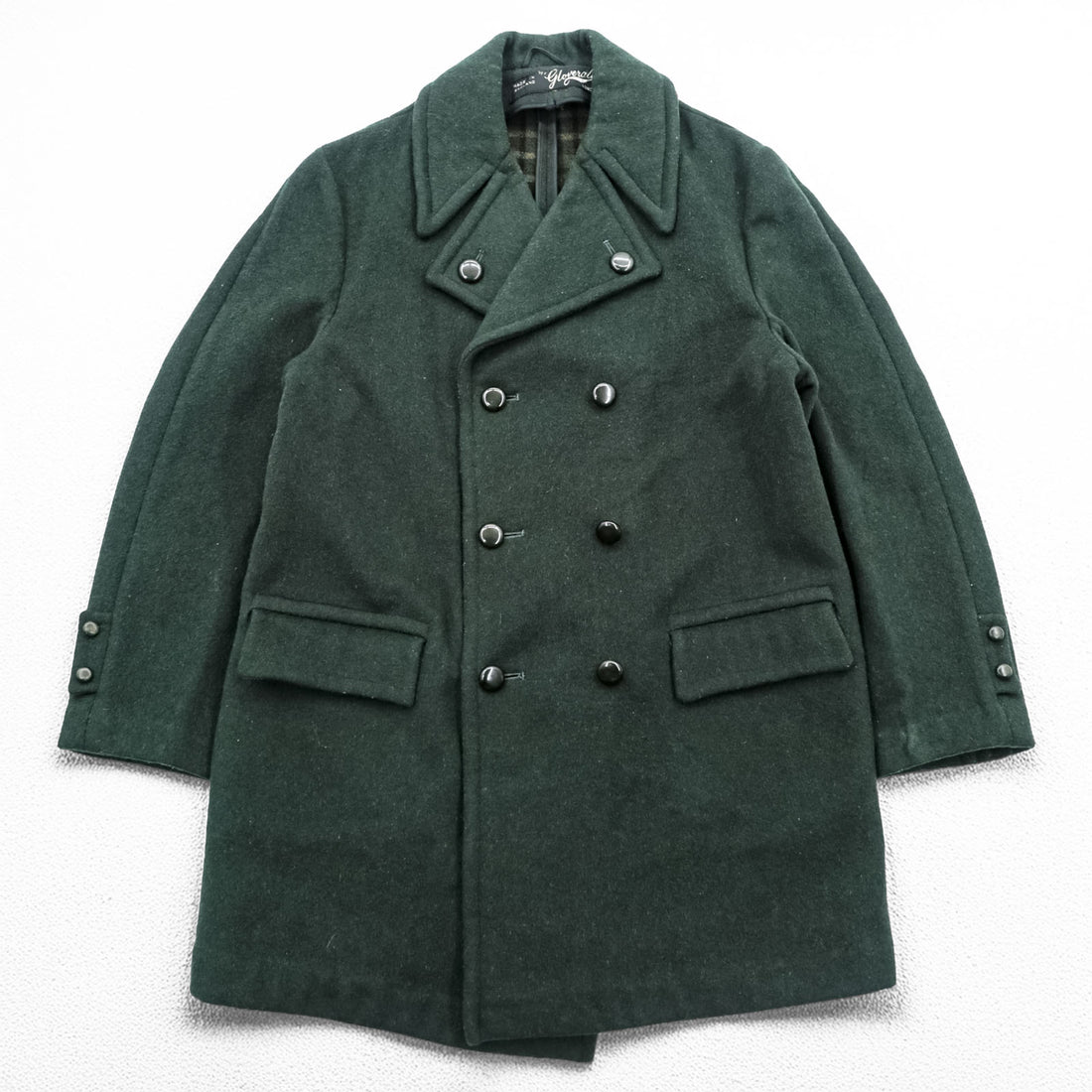 Gloverall 80年代 英国製 ヴィンテージ ダブルブレスト ピーコート L ダークグリーン メルトン ウール 裏地チェック イングランド製