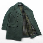 Gloverall 80年代 英国製 ヴィンテージ ダブルブレスト ピーコート L ダークグリーン メルトン ウール 裏地チェック イングランド製