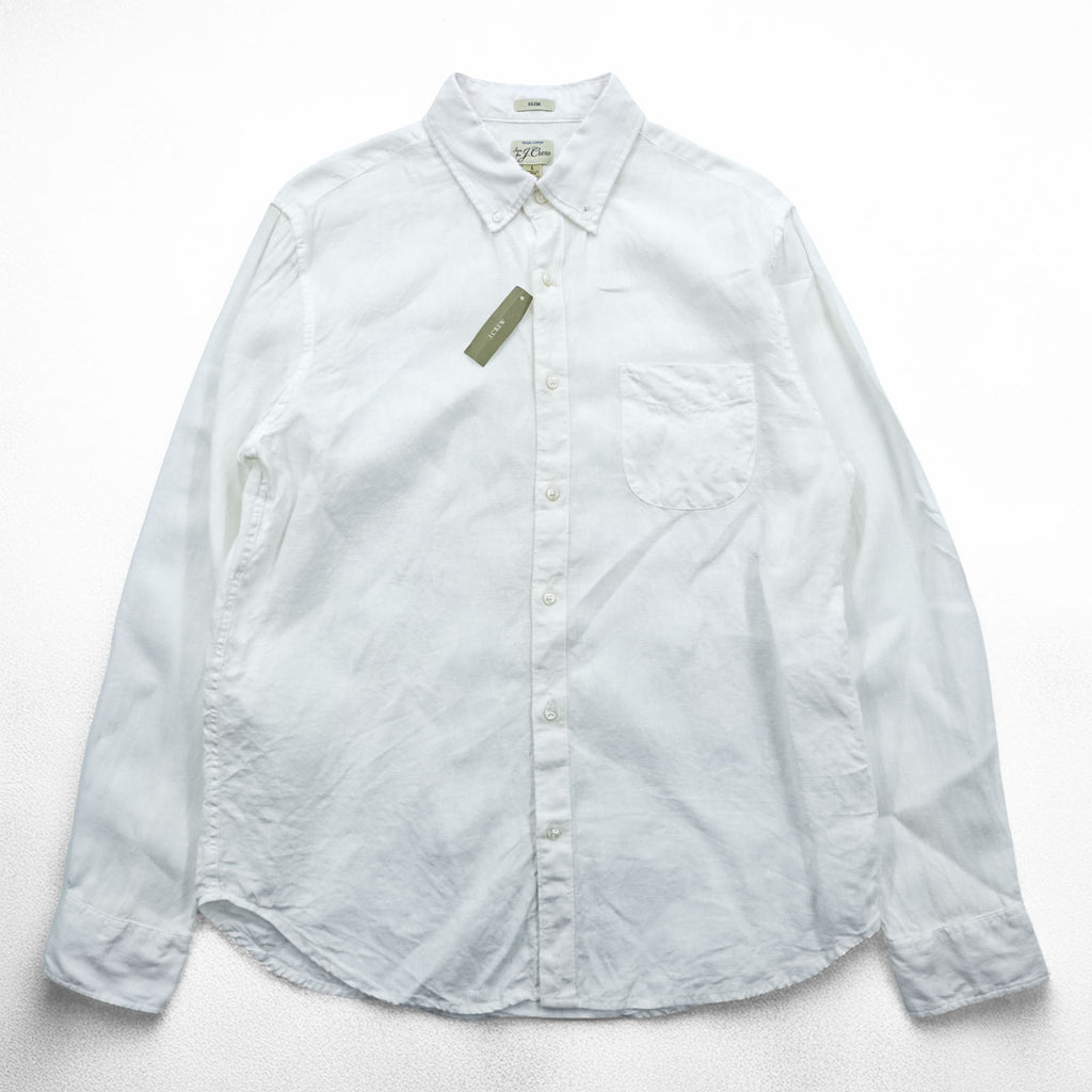 J.CREW Irish Linen Button-Down Shirt, Size L, White, Slim Fit, Unused, K7899