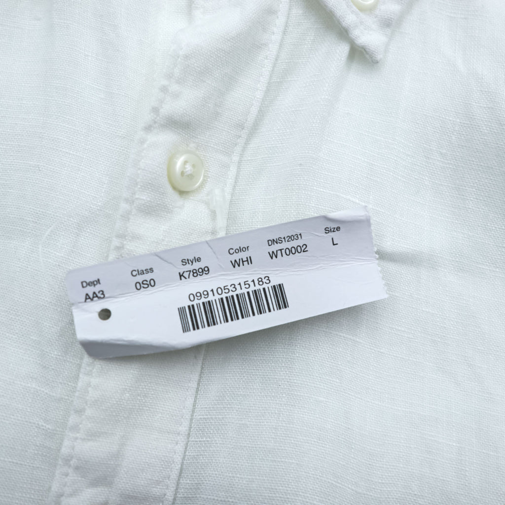 J.CREW Irish Linen Button-Down Shirt, Size L, White, Slim Fit, Unused, K7899