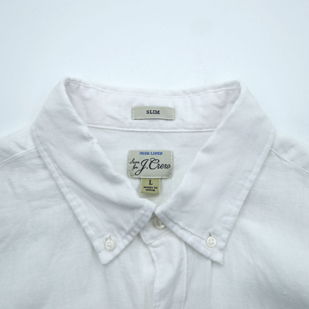 J.CREW Irish Linen Button-Down Shirt, Size L, White, Slim Fit, Unused, K7899