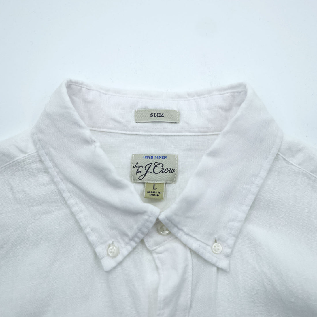 J.CREW Irish Linen Button-Down Shirt, Size L, White, Slim Fit, Unused, K7899