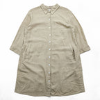 Everlily Beige Linen Blend Shirt Dress Long Button Front Tunic Dress 3/4 Sleeve Pockets Size L Made in India