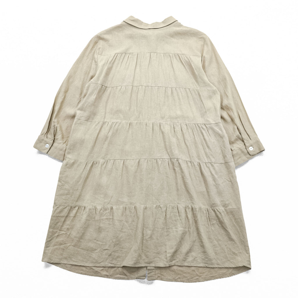 Everlily Beige Linen Blend Shirt Dress Long Button Front Tunic Dress 3/4 Sleeve Pockets Size L Made in India