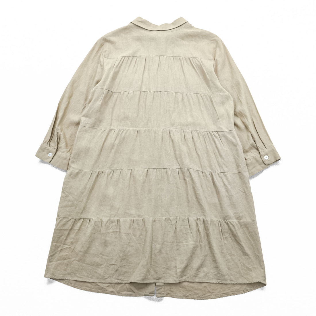 Everlily Beige Linen Blend Shirt Dress Long Button Front Tunic Dress 3/4 Sleeve Pockets Size L Made in India