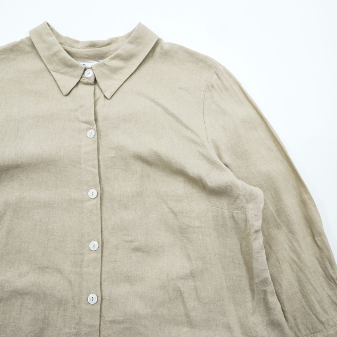 Everlily Beige Linen Blend Shirt Dress Long Button Front Tunic Dress 3/4 Sleeve Pockets Size L Made in India