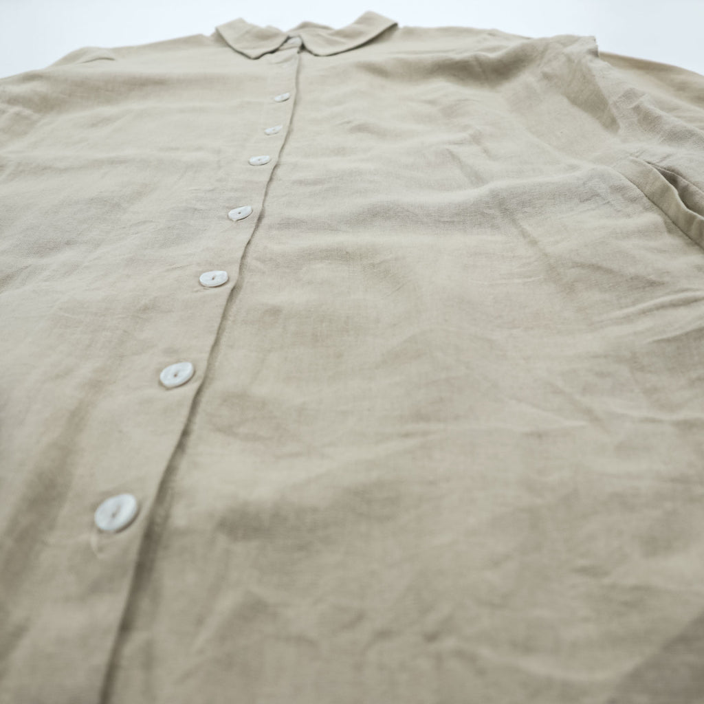 Everlily Beige Linen Blend Shirt Dress Long Button Front Tunic Dress 3/4 Sleeve Pockets Size L Made in India