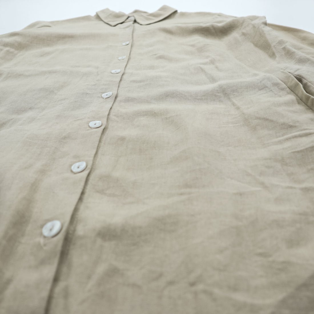 Everlily Beige Linen Blend Shirt Dress Long Button Front Tunic Dress 3/4 Sleeve Pockets Size L Made in India
