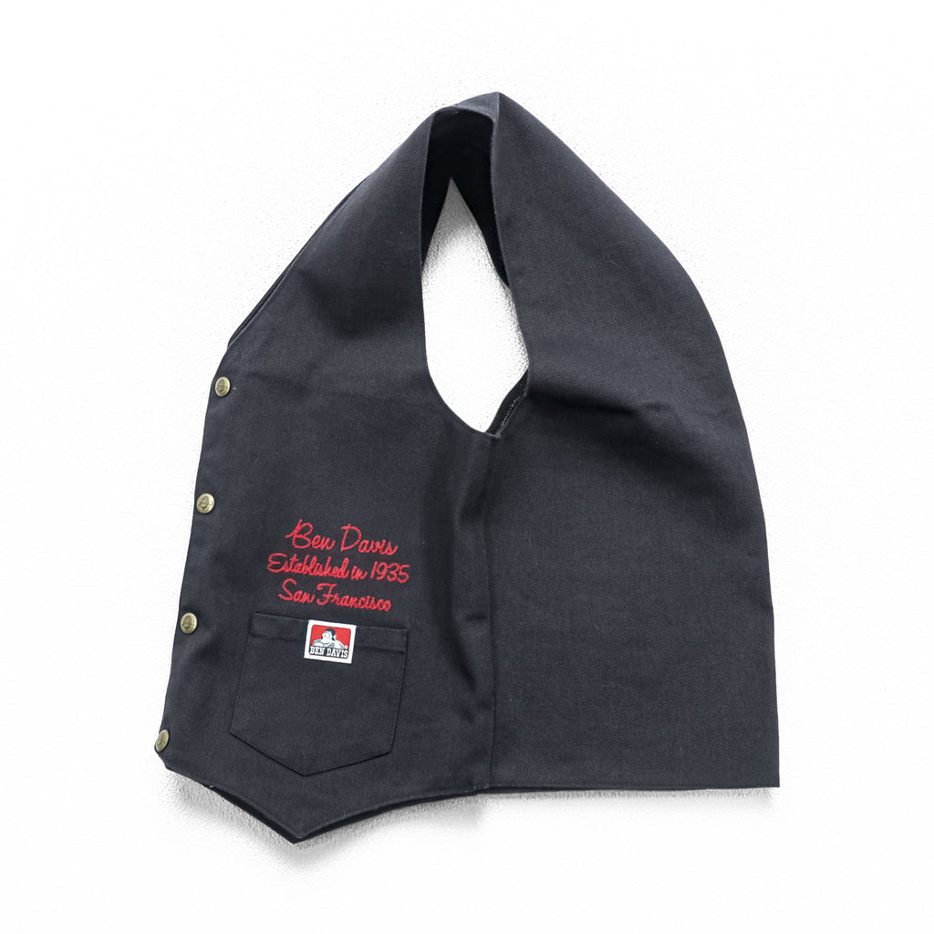 BEN DAVIS USA製 コットンツイル ワークベスト S ブラック スナップボタン チェーンステッチ ロゴ 刺繍