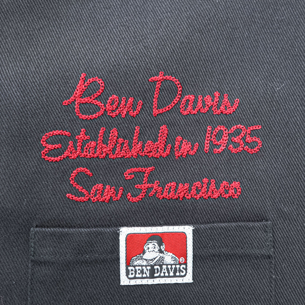 BEN DAVIS USA製 コットンツイル ワークベスト S ブラック スナップボタン チェーンステッチ ロゴ 刺繍