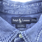 Ralph Lauren 90年代 ボタンダウン デニムシャツ 2XL インディゴ ブルー BIG SHIRT 胸ポケット スモールポニー刺繍