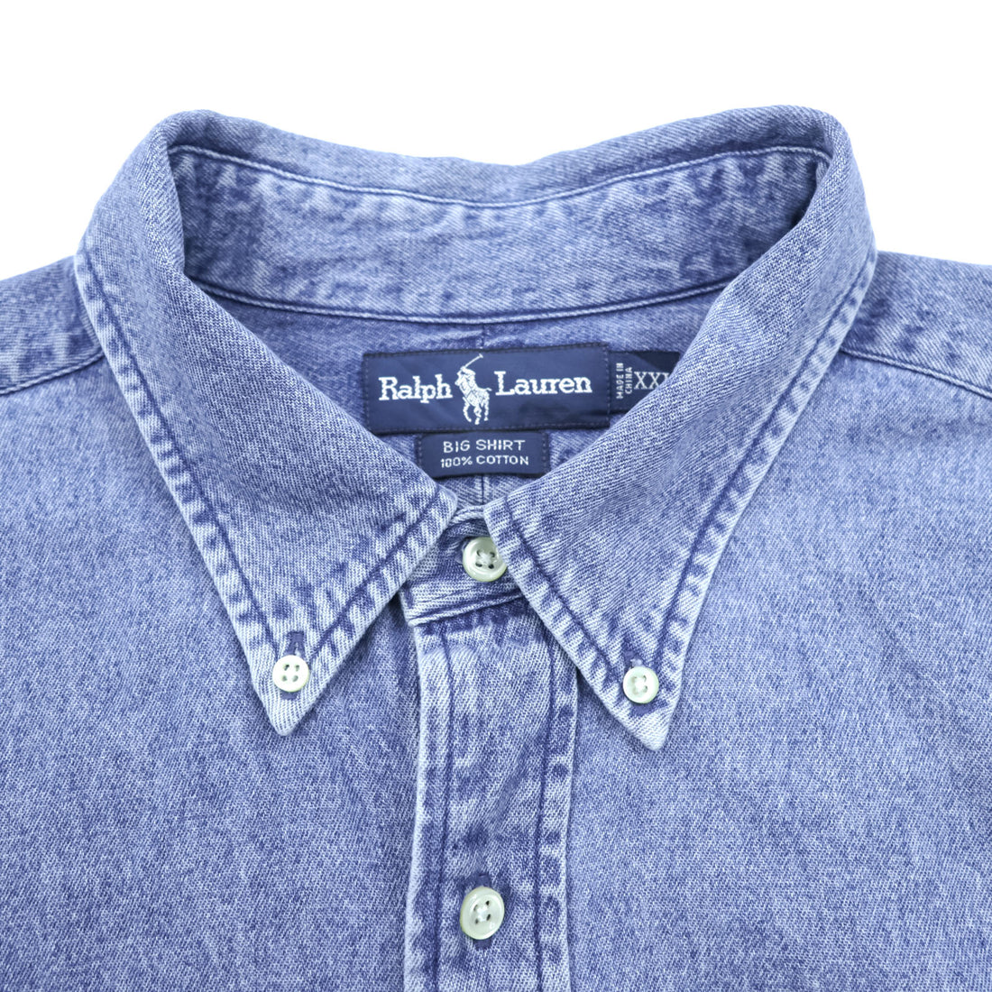 Ralph Lauren 90年代 ボタンダウン デニムシャツ 2XL インディゴ ブルー BIG SHIRT 胸ポケット スモールポニー刺繍