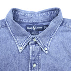 Ralph Lauren 90年代 ボタンダウン デニムシャツ 2XL インディゴ ブルー BIG SHIRT 胸ポケット スモールポニー刺繍