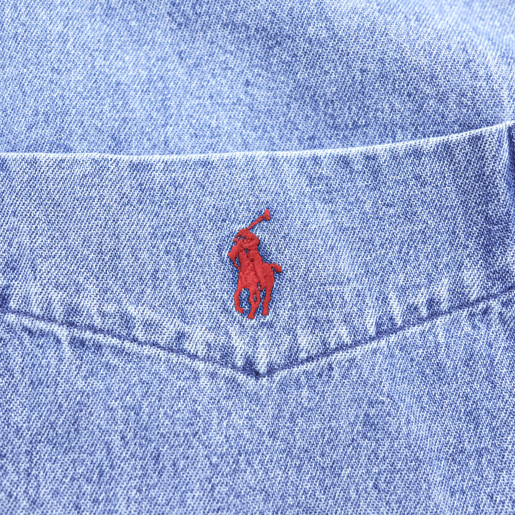 Ralph Lauren 90年代 ボタンダウン デニムシャツ 2XL インディゴ ブルー BIG SHIRT 胸ポケット スモールポニー刺繍
