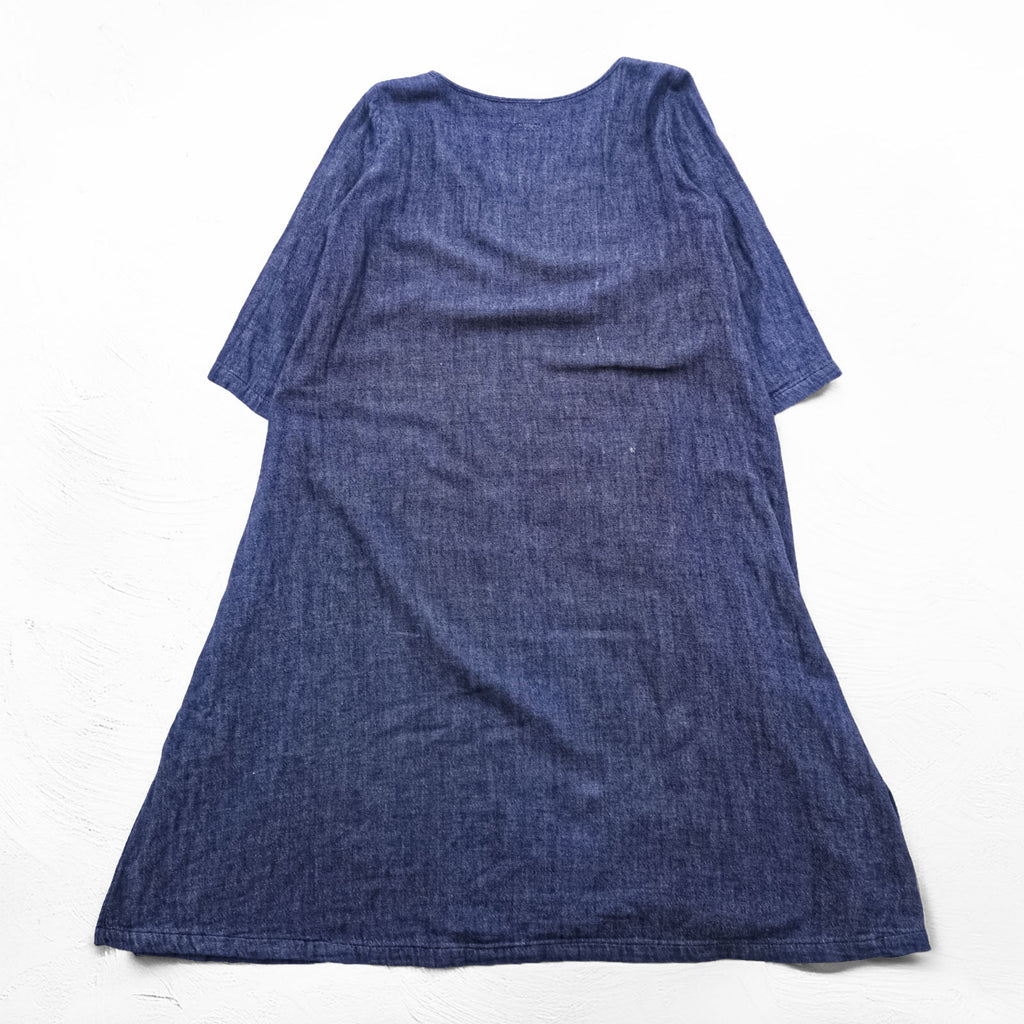 Kapital Indigo Cotton Dress Short Sleeve A-Line Denim Style Made in Japan Size S
