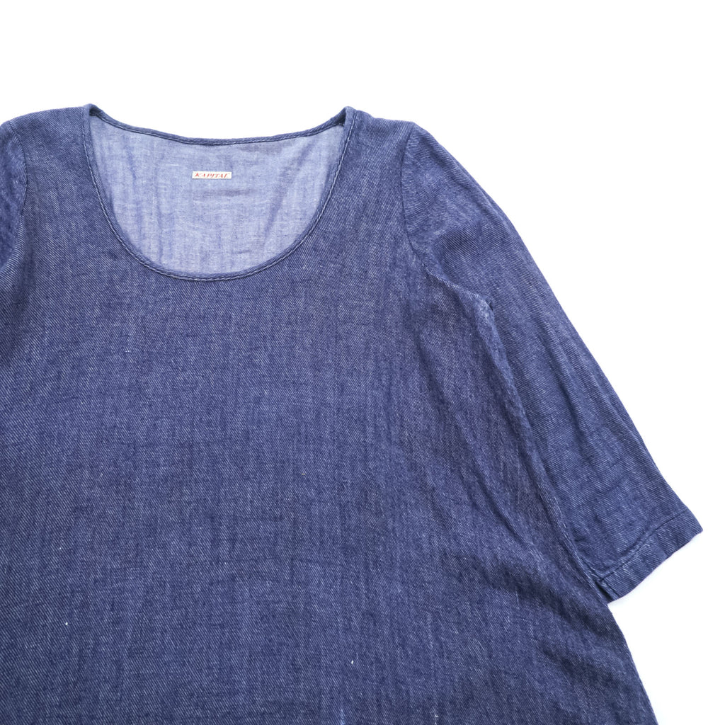Kapital Indigo Cotton Dress Short Sleeve A-Line Denim Style Made in Japan Size S
