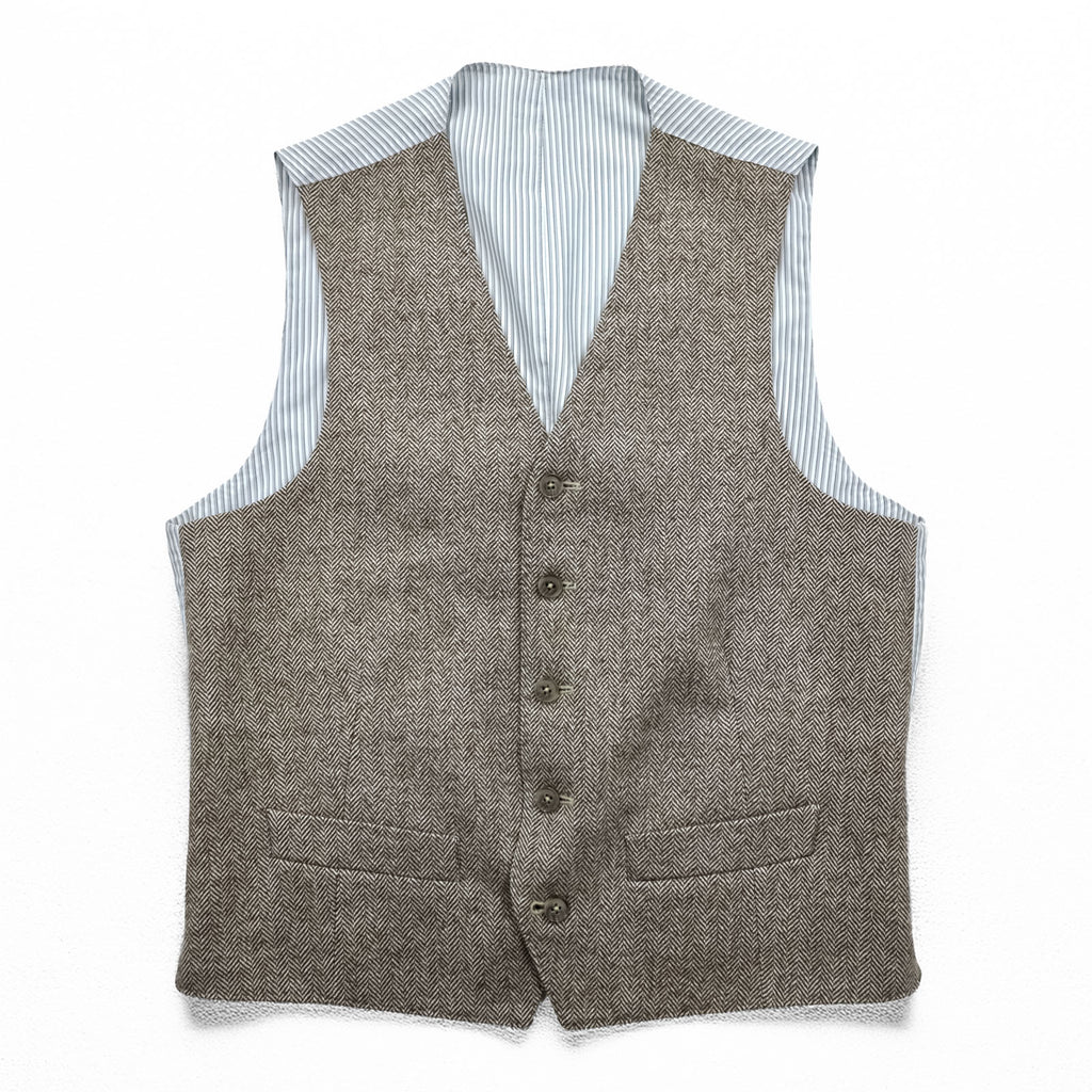 Loro Piana イタリア製 ヘリンボーン ジレ ウールベスト S ブラウン Superfine Wool ストライプ EIDOS NAPOLI