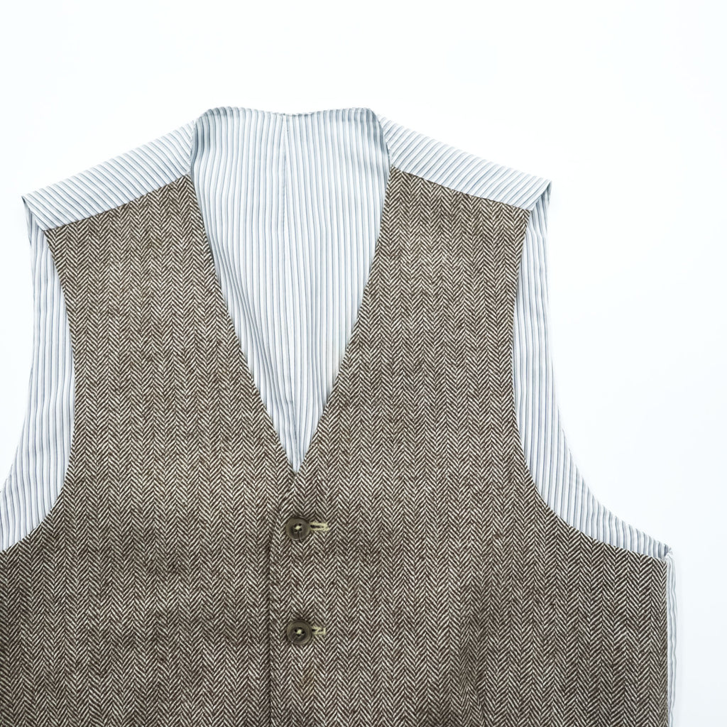 Loro Piana イタリア製 ヘリンボーン ジレ ウールベスト S ブラウン Superfine Wool ストライプ EIDOS NAPOLI