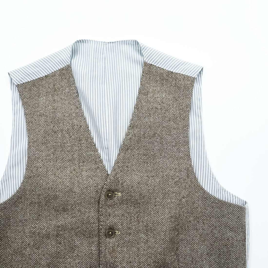 Loro Piana イタリア製 ヘリンボーン ジレ ウールベスト S ブラウン Superfine Wool ストライプ EIDOS NAPOLI
