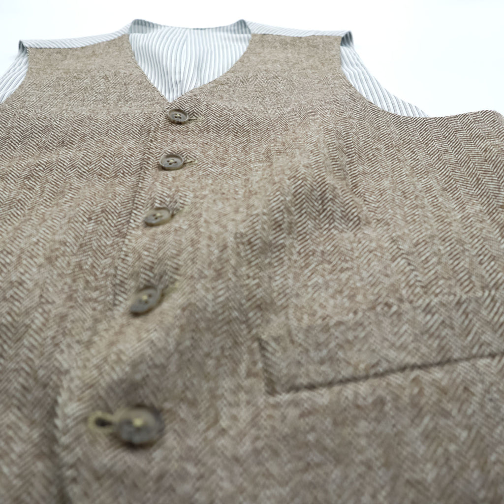 Loro Piana イタリア製 ヘリンボーン ジレ ウールベスト S ブラウン Superfine Wool ストライプ EIDOS NAPOLI