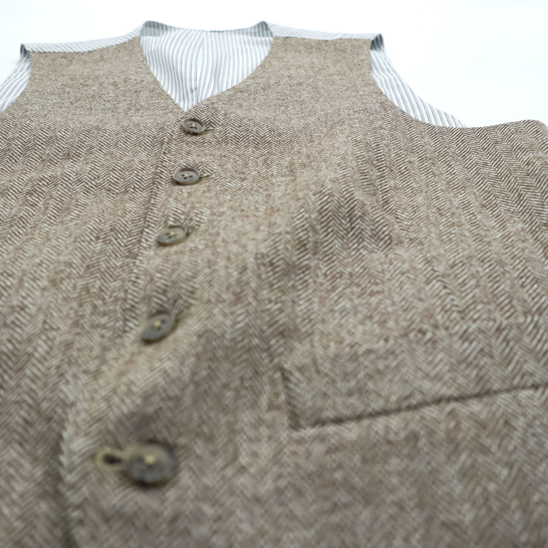 Loro Piana イタリア製 ヘリンボーン ジレ ウールベスト S ブラウン Superfine Wool ストライプ EIDOS NAPOLI