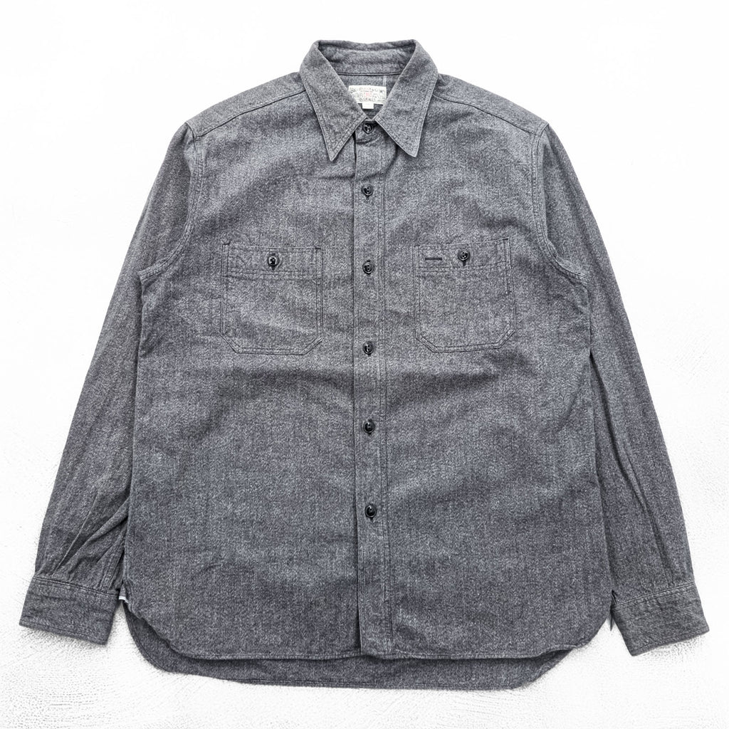 BUZZ RICKSON'S Japan-Made Chambray Work Shirt, Size M, Gray, Cotton Cover, Black Chambray, BR26082