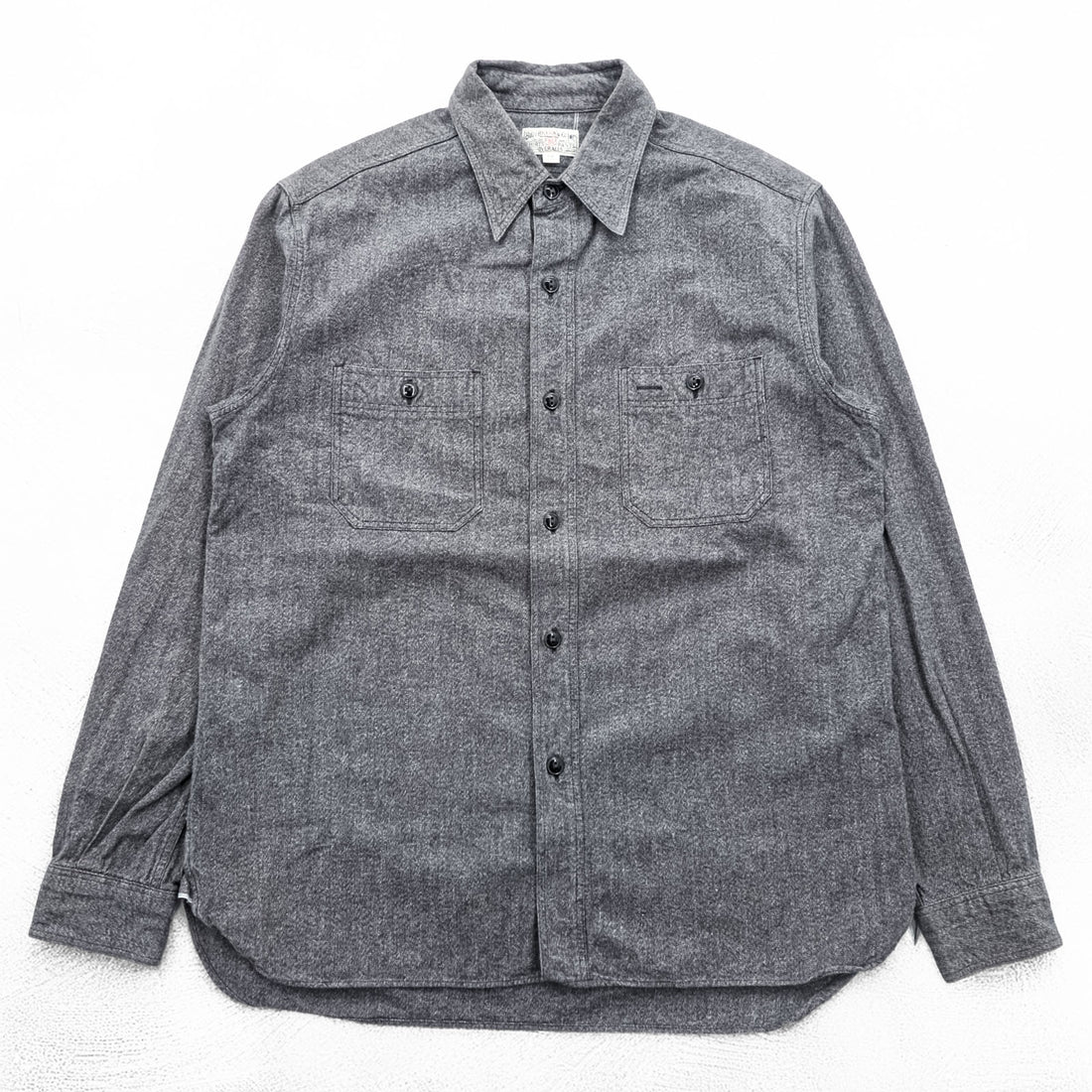 BUZZ RICKSON'S 日本製 シャンブレー ワークシャツ M グレー COTTON COVERT WORK SHIRT 黒シャン BR26082