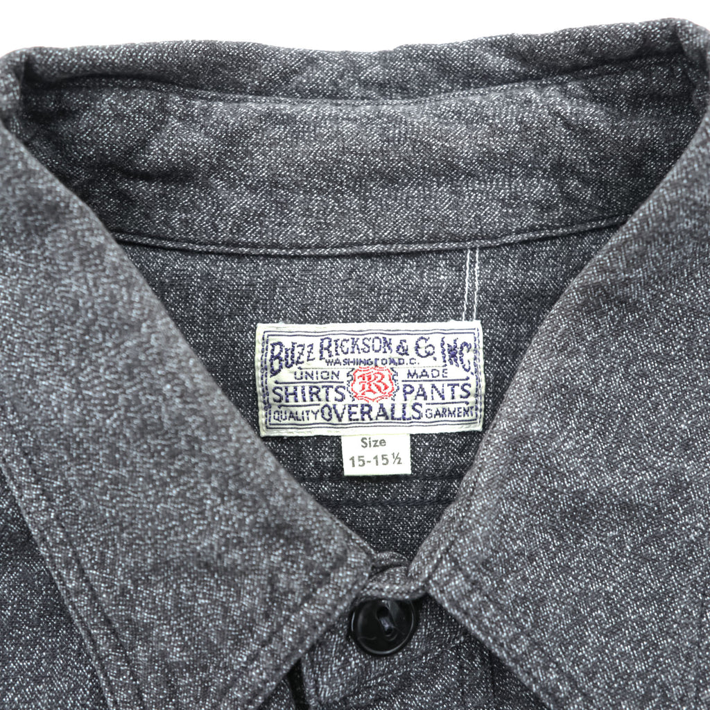 BUZZ RICKSON'S Japan-Made Chambray Work Shirt, Size M, Gray, Cotton Cover, Black Chambray, BR26082