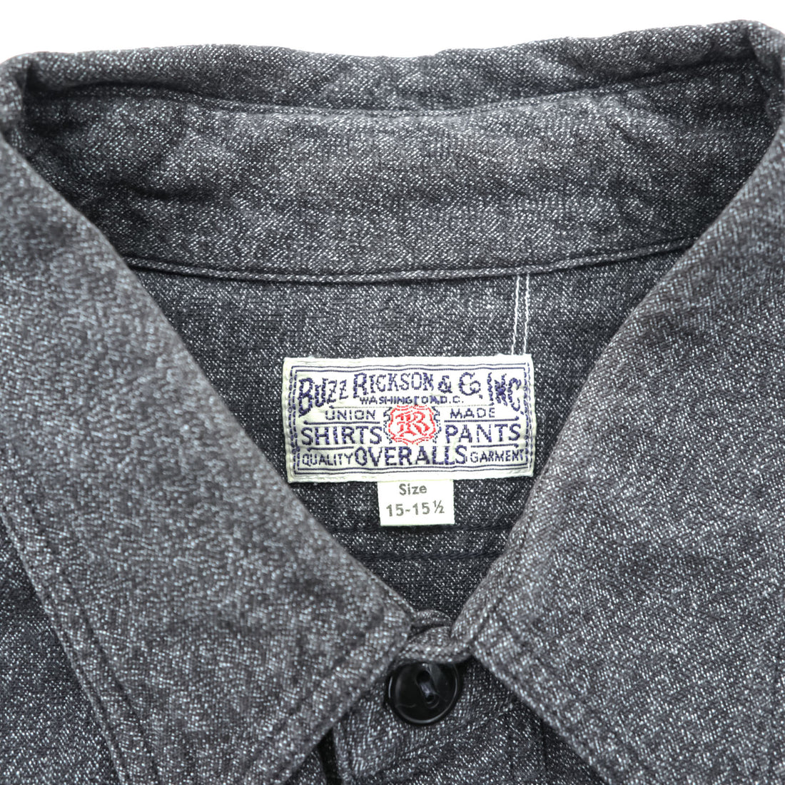 BUZZ RICKSON'S Japan-Made Chambray Work Shirt, Size M, Gray, Cotton Cover, Black Chambray, BR26082