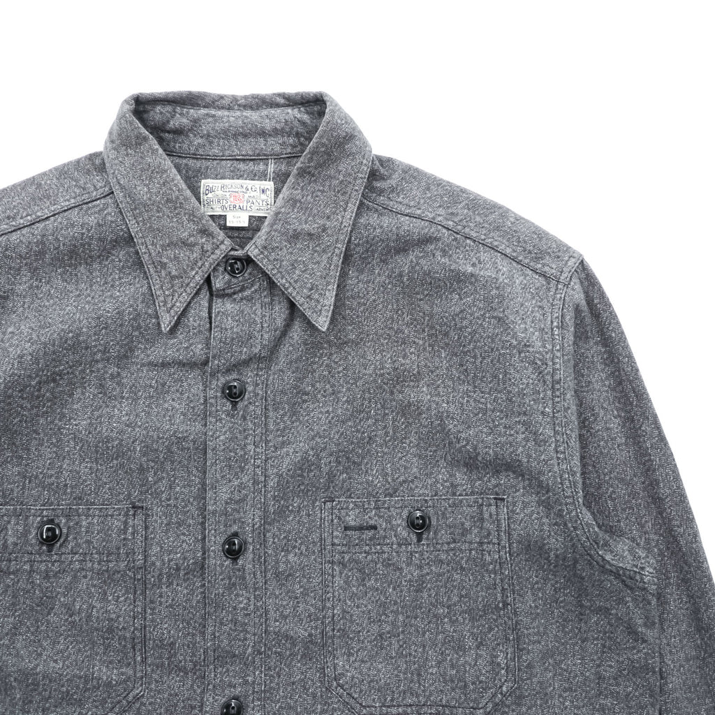 BUZZ RICKSON'S Japan-Made Chambray Work Shirt, Size M, Gray, Cotton Cover, Black Chambray, BR26082