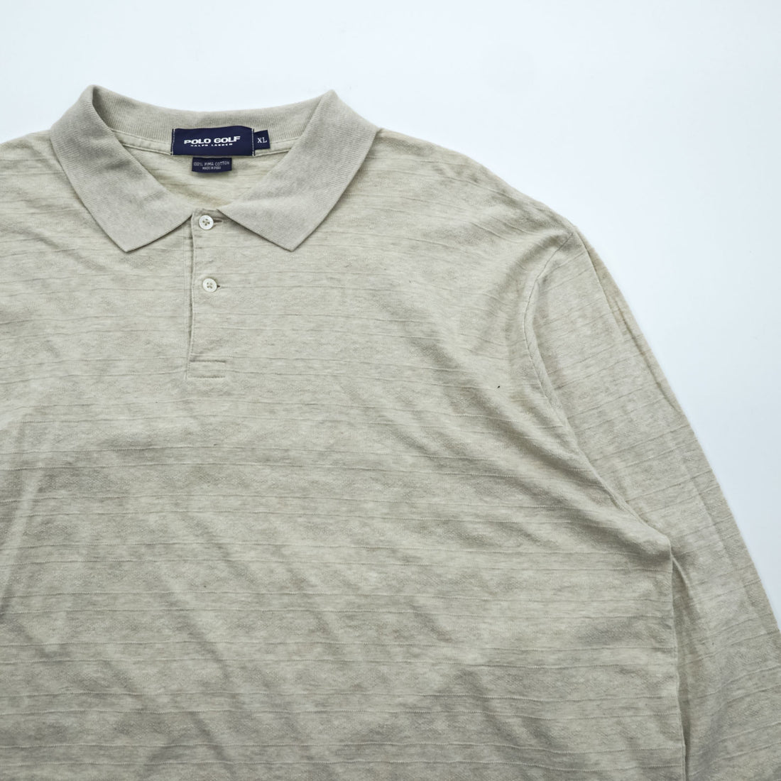 Polo Ralph Lauren 90s Rugby Shirt, Size XL, Beige, Made in Peru, Pima Cotton