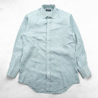 BURBERRY 90s Japan Made Round Collar Shirt M Green/White Checked One-Point Logo Round Neck