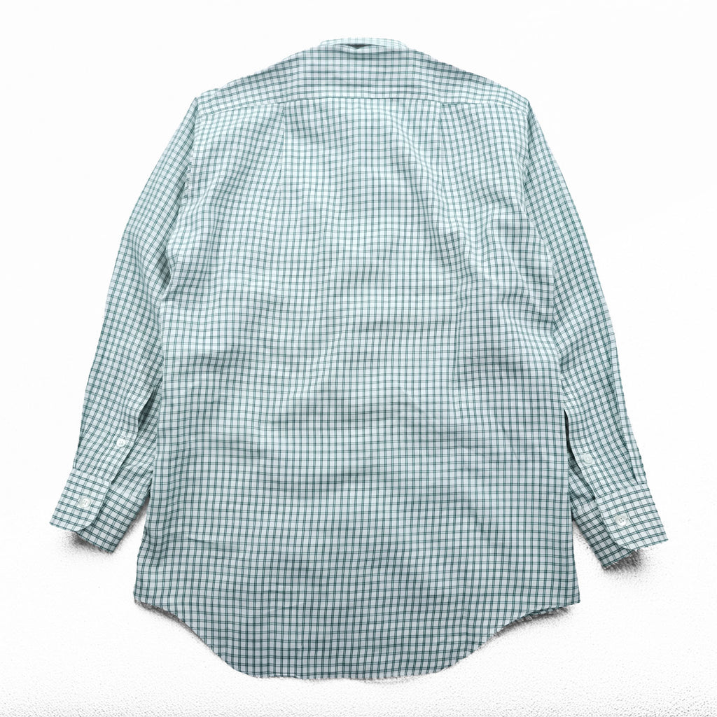 BURBERRY 90s Japan Made Round Collar Shirt M Green/White Checked One-Point Logo Round Neck