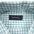 BURBERRY 90s Japan Made Round Collar Shirt M Green/White Checked One-Point Logo Round Neck