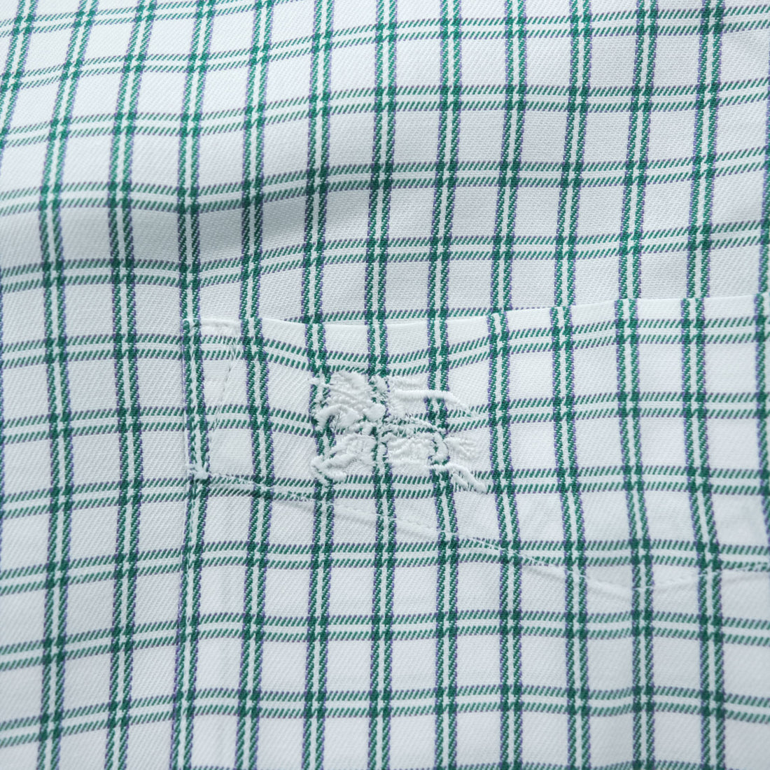 BURBERRY 90s Japan Made Round Collar Shirt M Green/White Checked One-Point Logo Round Neck