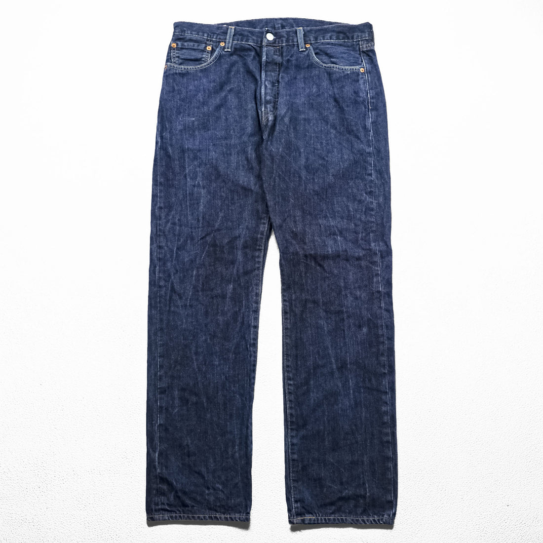 Levi Strauss 501 Big E Denim Pants Jeans, Size L, Dark Blue, Leather Patch, Button Fly, 00501-0162