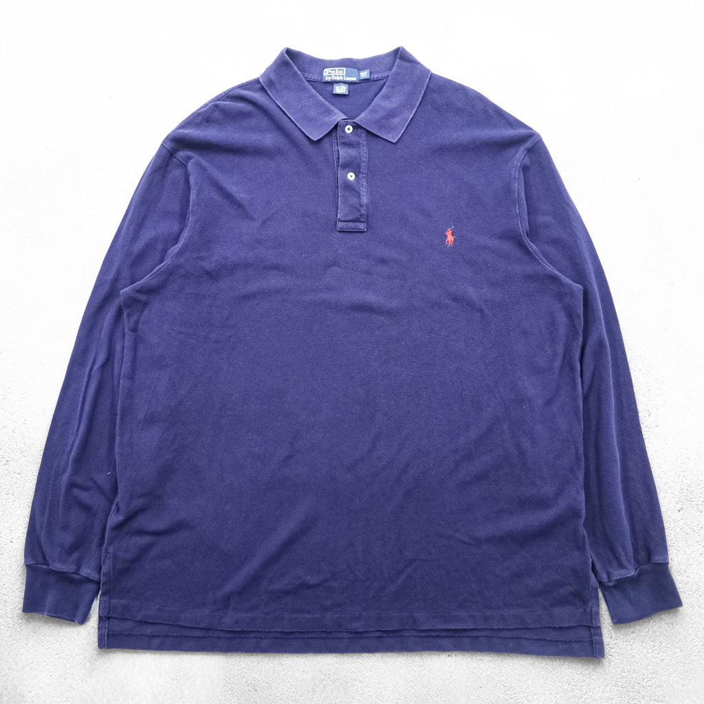 Polo Ralph Lauren 90s Rugby Shirt, Size XL, Navy, Piqué knit, Small Pony embroidery.