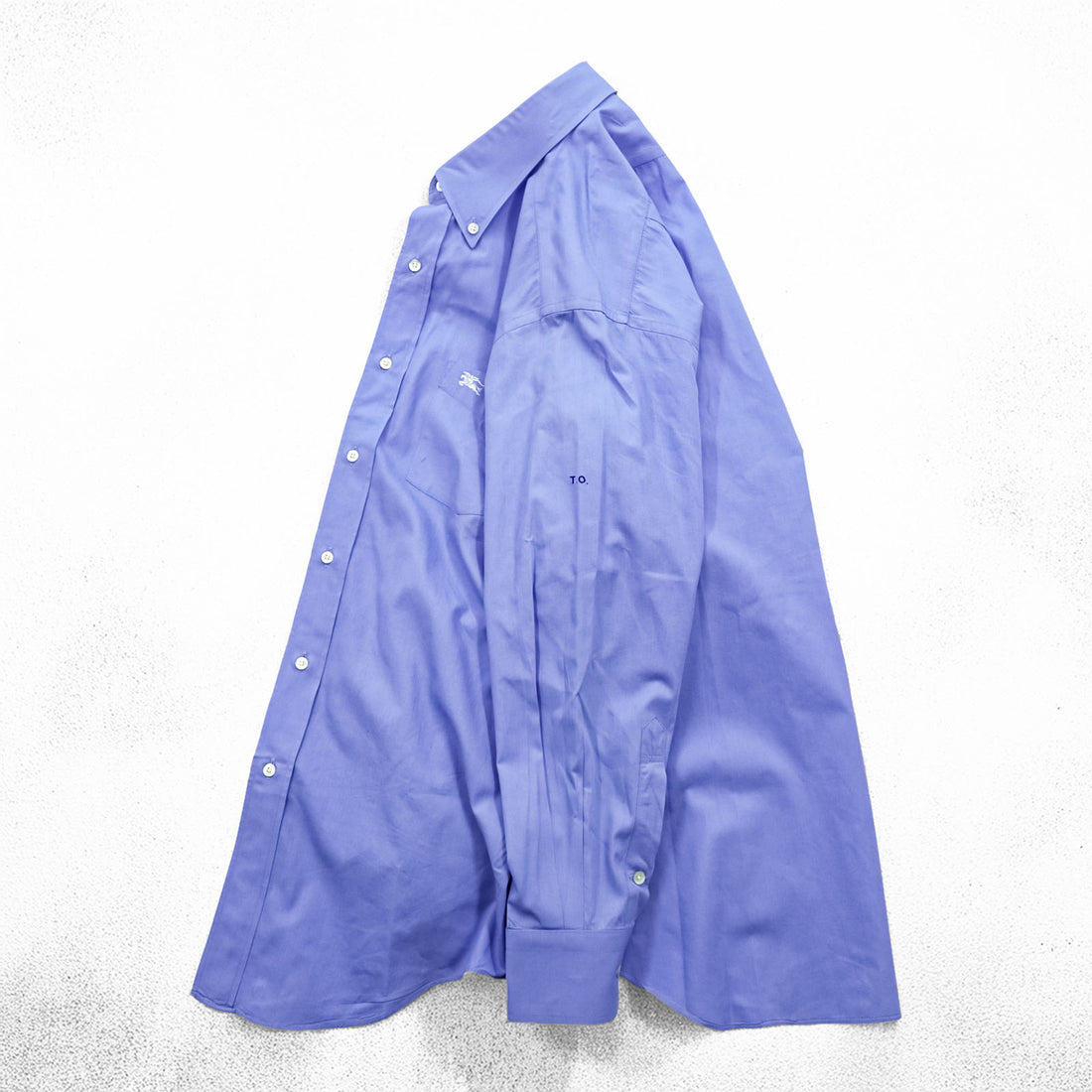 BURBERRY button-down shirt, size M, blue, with a single logo accent.