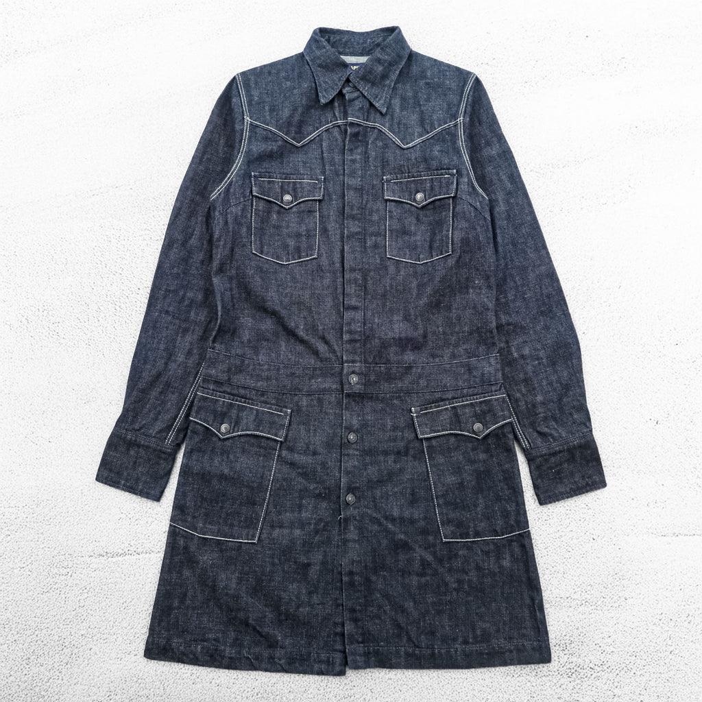 KAPITAL Made in Japan Rigid Denim Shirt Dress ~XS Blue Dark Navy