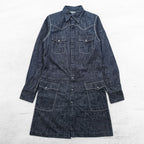 KAPITAL Made in Japan Rigid Denim Shirt Dress ~XS Blue Dark Navy