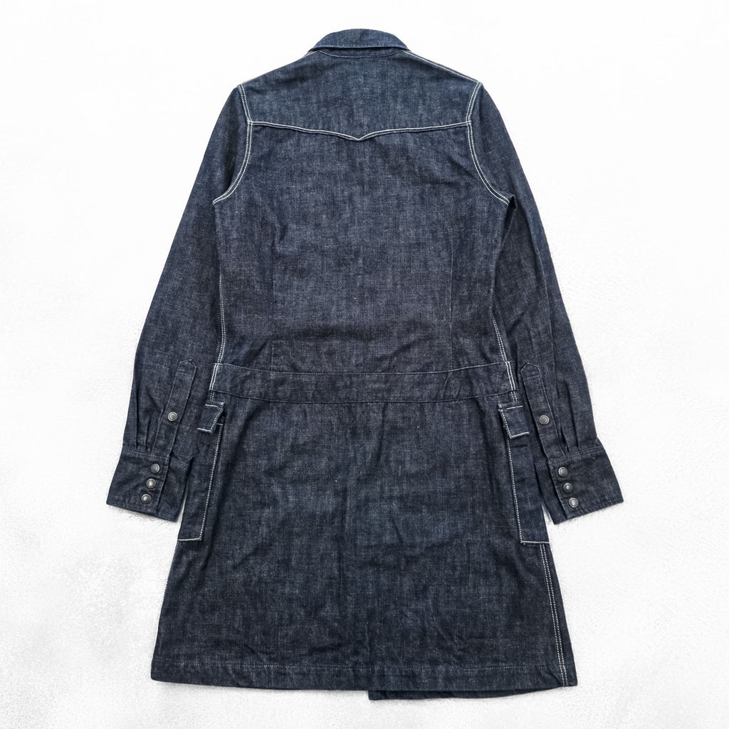 KAPITAL Made in Japan Rigid Denim Shirt Dress ~XS Blue Dark Navy