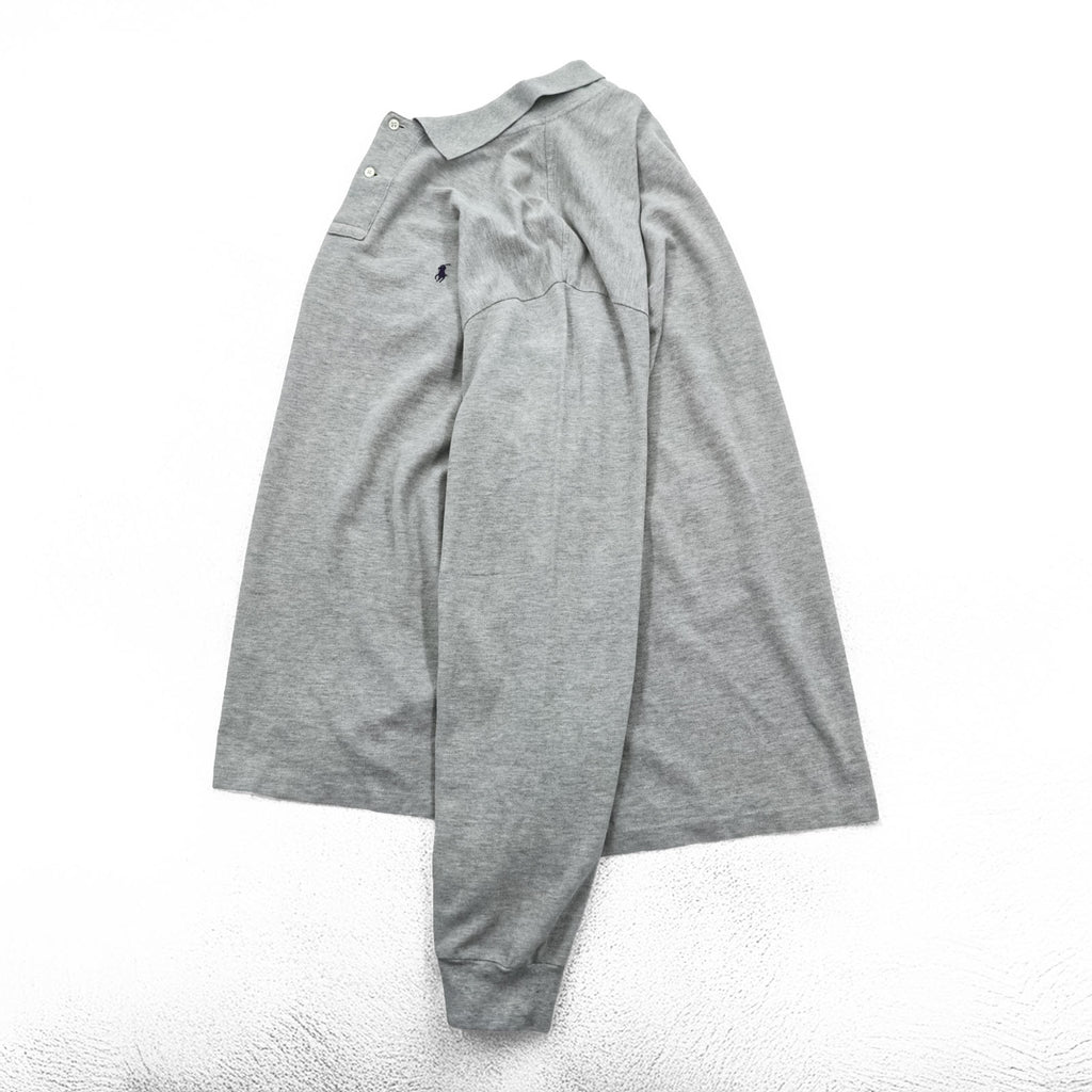 Polo Ralph Lauren 90s Long Sleeve Polo Shirt Rugby Shirt XL Gray Pique Small Pony Embroidery