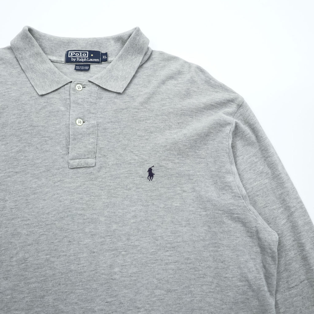Polo Ralph Lauren 90s Long Sleeve Polo Shirt Rugby Shirt XL Gray Pique Small Pony Embroidery